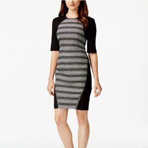 BNWT RACHEL Rachel Roy Sz 2 Black-White Geometric Sheath Dress Bodycon Career